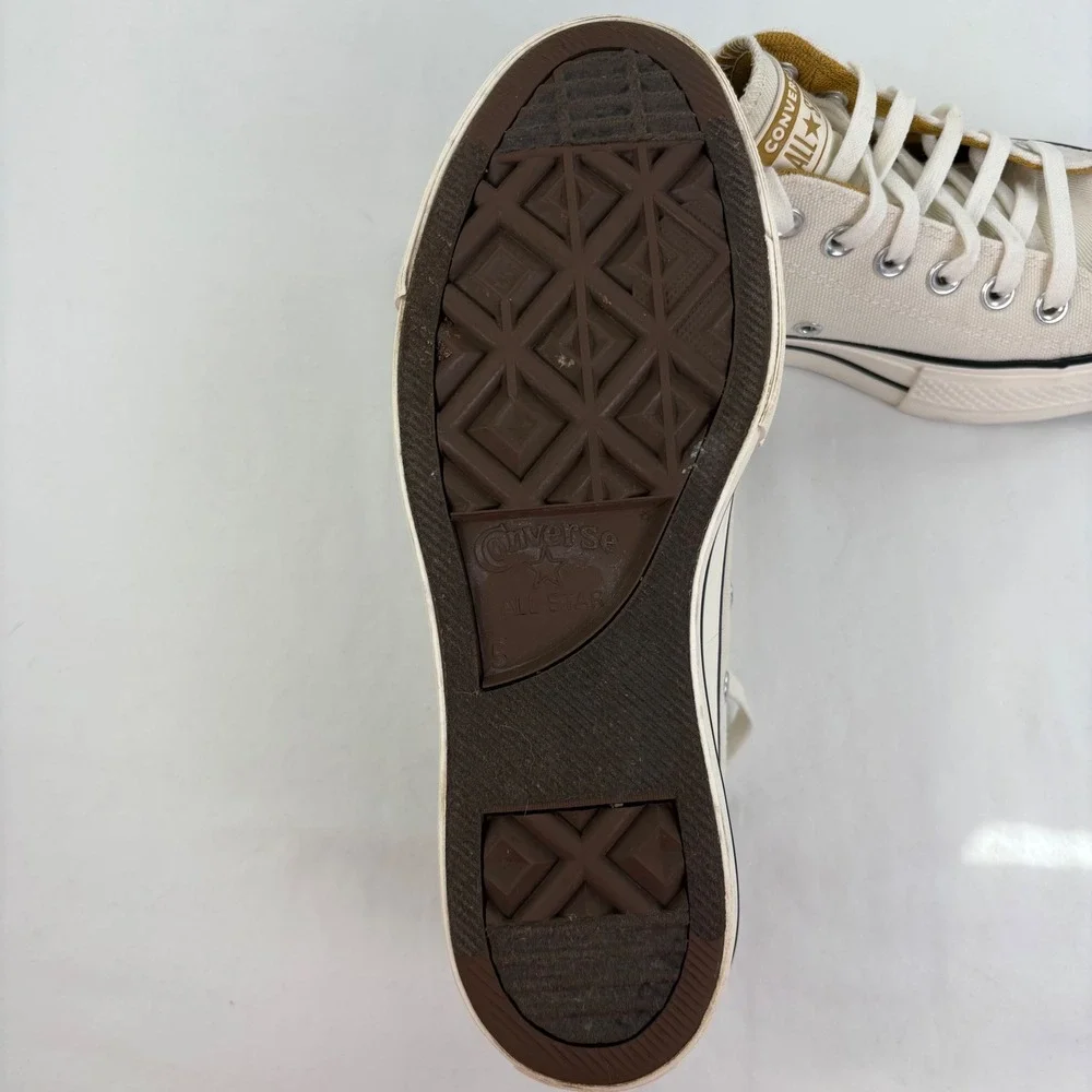 Converse Women's CTAS Lift Platform Egret/Navy/Burnt Honey Denim A03829F Size 7 - Picture 10 of 12